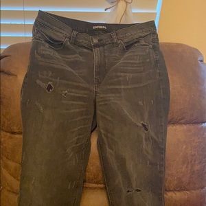 Express High Rise distress girlfriend jeans